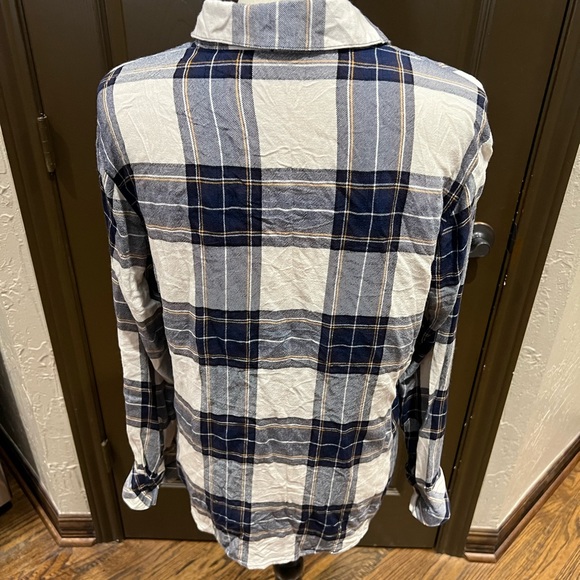 Sanctuary Blue and White Plaid Flannel Button Down Medium - Picture 3 of 6